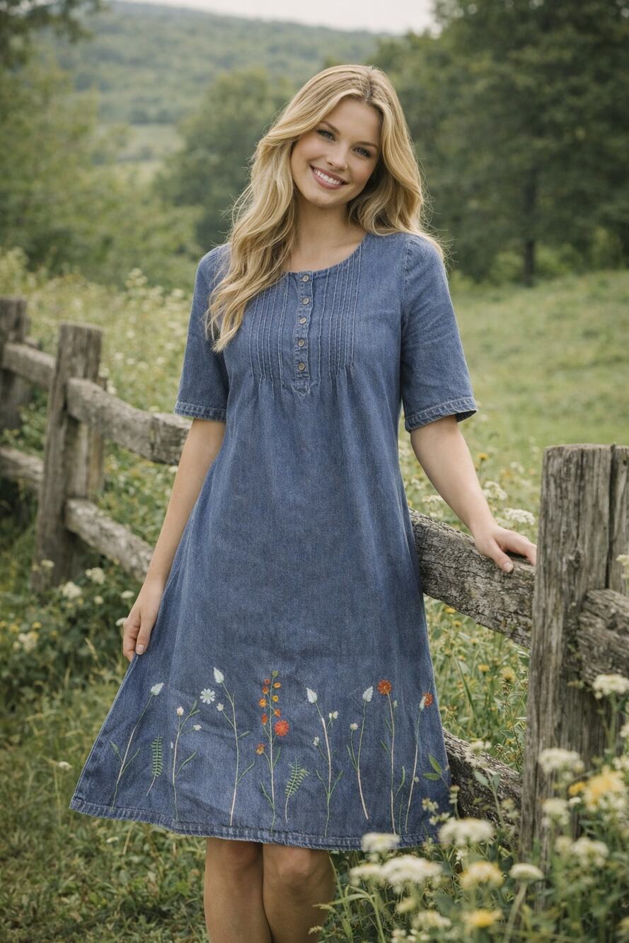 Vintage Vermont Country Store Denim Dress Pintuck S
